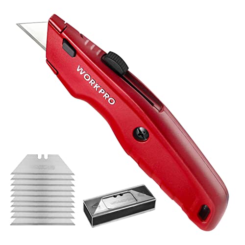 WORKPRO Premium Utility Knife, Retractable All Metal Heavy Duty Box Cutter, Quick Change Blade Razor Knife, 3PCS with 10 Extra Blades